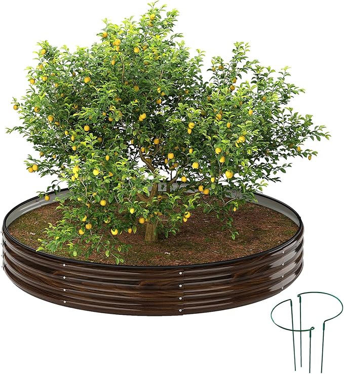 ZFHgarden Galvanized Metal Planter Round Raised Garden Bed Kit for Gardening Outdoor Grow Garden Box Raised Flower Bed Round Galvanized Planter Outdoor Brown 1PC
