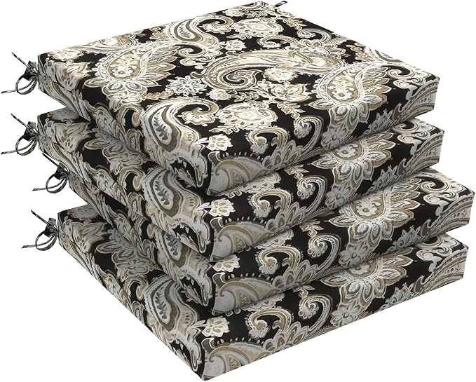 DYTXIII Set of 4 Outdoor Chair Cushions, Water Resistant 18.5"x16"x2" Square Seat Cushion for Patio Dining Chairs, High-Density Replacement Pads for Indoor Outdoor Furniture - Paisley Black
