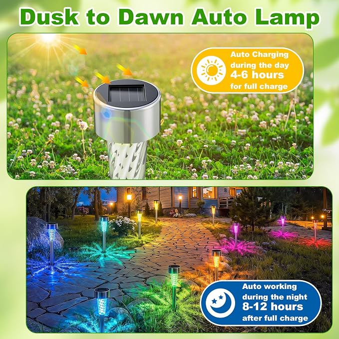 Huquary 50 Pcs Solar Lights Outdoor Waterproof Bulk LED Stainless Steel Solar Outdoor Pathway Garden Landscape Path Lights for Pathway Lawn Porch Garden Walkway Driveway Outside Decor(Multicolor)