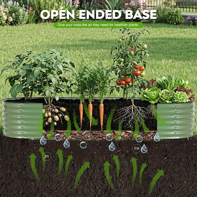 Raised Garden Bed 9x2 Ft, 17" Tall Galvanized Steel Metal Planter Box, 11-in-1 Modular Large Garden Bed Kits for Outdoor Vegetable Flowers, Olive Green