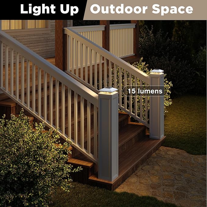 Solar Post Cap Lights Outdoor 16pack, White Waterproof Solar Powered Deck Fence Post Lights Fit 4x4 Wood/Vinyl Posts, Bright Warm White Solar Cap Light Decorate Deck, Patio, Porch, Fence