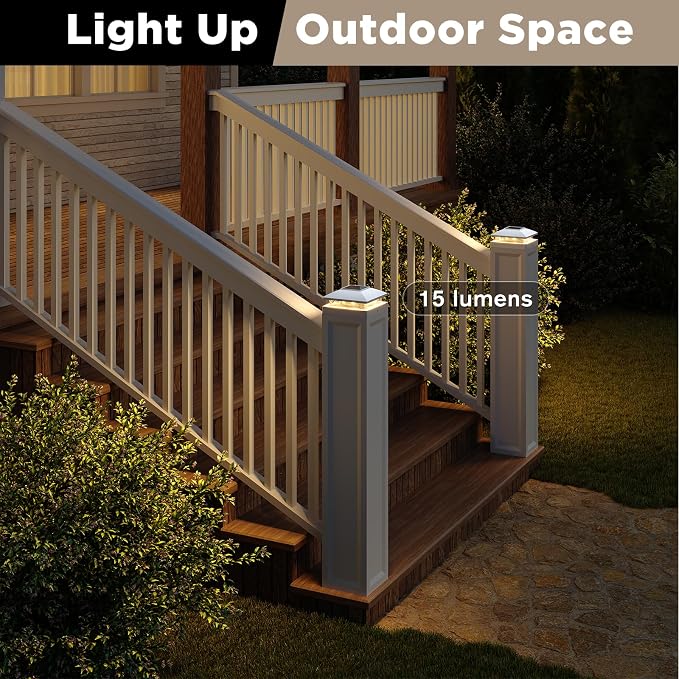 Solar Post Cap Lights Outdoor 8pack, White Waterproof Solar Powered Deck Fence Lights Fit 4x4 Wood/Vinyl Posts, Bright Warm White Solar Fence Cap Decorate Deck, Patio, Porch, Fence
