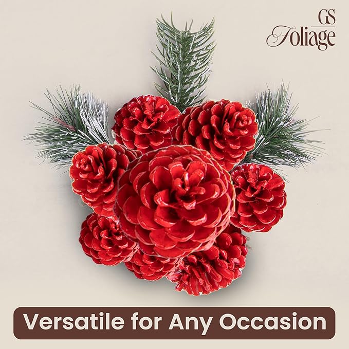 Red Painted Austriaca Pine Cones for Crafts - 2-3 Inch Metallic Pinecones for Christmas Decorating Ornaments Holiday Decor Vase Filler - Rustic Dried Pine Cones - Set of 24 - Red Painted