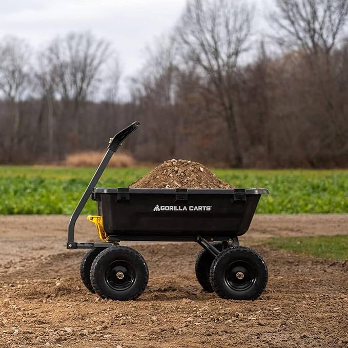Gorilla Carts 7GCG-NF Heavy-Duty Poly Dump Garden Cart with No-Flat Tires, 7 Cubic Feet, 1200-Pound Capacity, Black, Amazon Exclusive