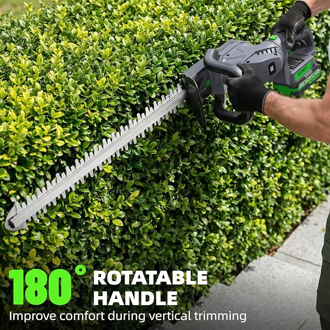 20-Inch Cordless Hedge Trimmer (Includes 2 Batteries and Charger), Electric Handheld Bush Trimmer, 180° Rotatable Handle, Grass Shrub Trimmers, Lightweight & Compact Grey