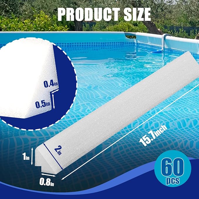 60PCS Peel and Stick Pool Cove, Closed Cell Foam Above Ground Pool Cove with Adhesive Backing, 24' Round Pool Liner Protection, Prevents Pool Liner Wear & Tear, Easy DIY Installation