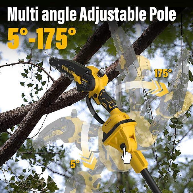 ZEGJAW 2-IN-1 Cordless Pole Saw & 6 Inch Mini Chainsaw with 2 Pack 2.0Ah Battery and Charger, Electric Pole Saw for Tree Trimming with Adjustable Extension Pole