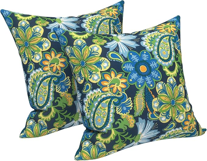 LVTXIII 2 Pack Outdoor Pillow Covers ONLY 18x18 Inch, Water-Repellent Square Decorative Cushion Covers for Patio Furniture, Garden, Sofa, Bohemian Azure