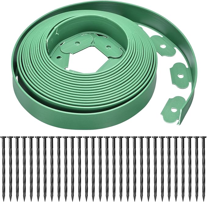 uxcell Landscape Edging, 1Pcs 33FT x 2" - Garden Edging Kit with 30 Stakes, Landscape Edging Border for Garden Lawn Flower Bed Yard Grass (Green)