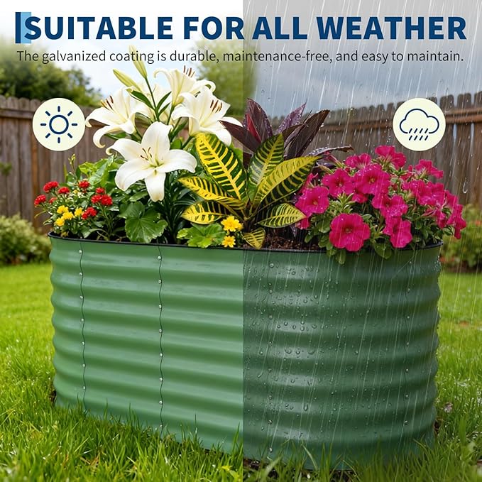 2 Pcs Raised Garden Beds Outdoor 4x2x2 ft - Galvanized Steel Planter Box for Vegetables, Flowers, Rust-Resistant Garden Box, Easy Assembly Raised Beds, Durable Planters for Outdoor Plants, Green