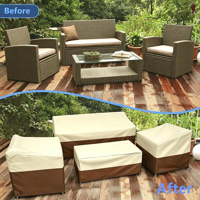 STARTWO Outdoor Furniture Cover Waterproof, 4 Piece Patio Furniture Set Cover for Outside Couch, Lawn Chairs, Coffee Table, Windproof with Buckle Strap