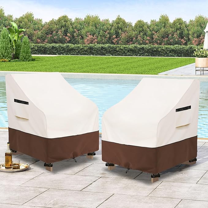 Adirondack Chair Covers 2 Pack,Waterproof Heavy Duty Patio Furniture Cover for Outdoor Chair Size 32 W x 35 D x 36 H inches,Beige & Brown