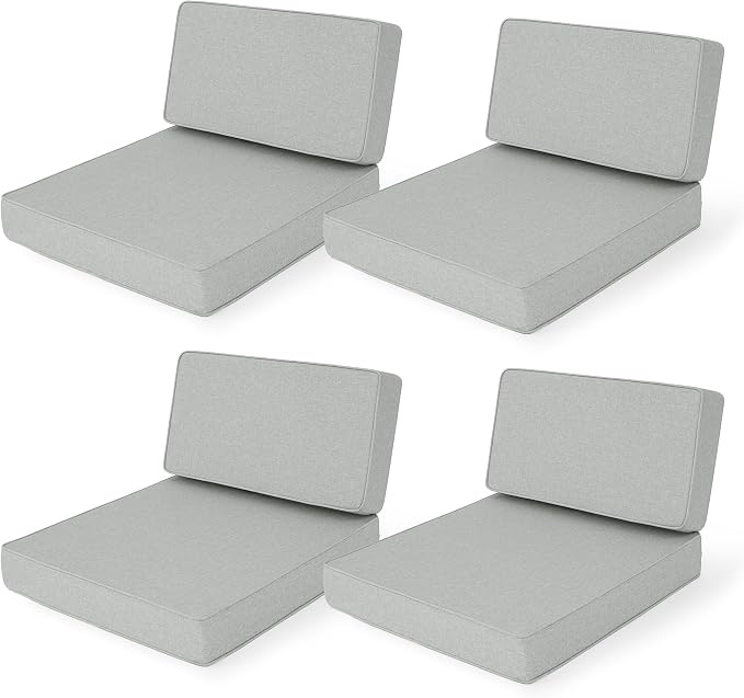 Outdoor Furniture Cushions 25.6x25.6 Inch, Deep Seat Patio Couch Cushions Replacement for Sectional Conversation Set Sofa Loveseat, Water Resistant, Removable Cover, Set of 4, Light Grey