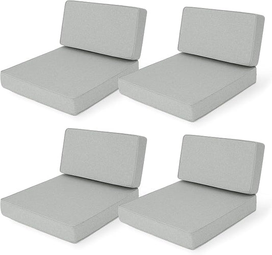 Outdoor Furniture Cushions 25.6x25.6 Inch, Deep Seat Patio Couch Cushions Replacement for Sectional Conversation Set Sofa Loveseat, Water Resistant, Removable Cover, Set of 4, Light Grey