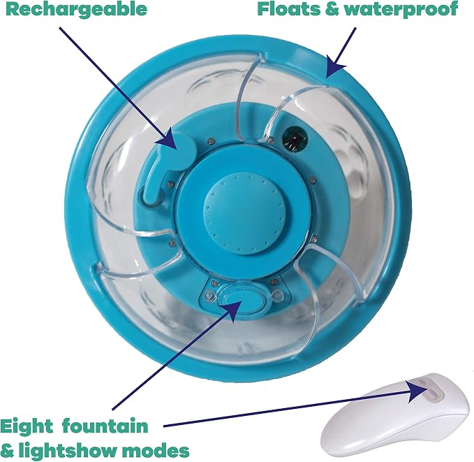 GAME LED Pool Lights for Above Ground & Inground Pools - Waterproof Floating Light Show with Multiple Color Modes - Easily Installable - Remote Controlled | Classic with Fountain (Blue)
