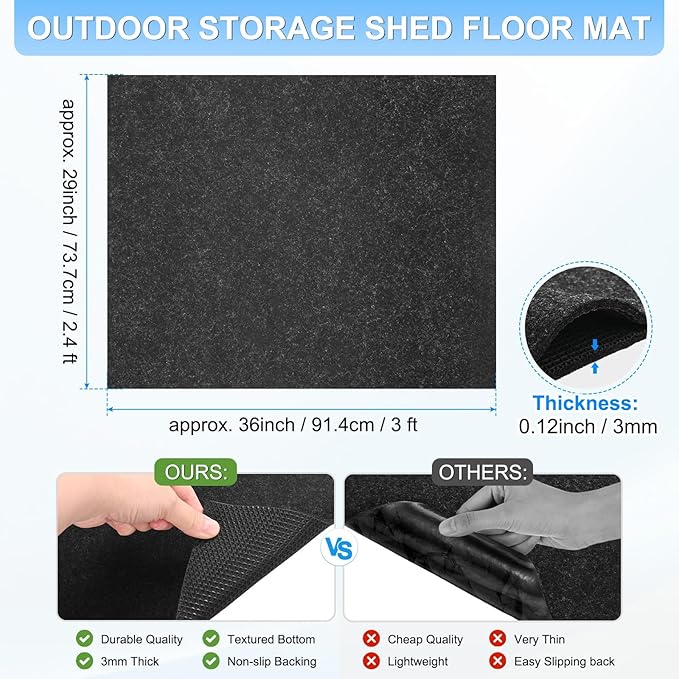M METERXITY 3 mm Thickened Outdoor Storage Shed Mat, 2.4x3 ft Waterproof Shed Flooring Mat for Patio Furniture Floor Protecting from Wear/Liquid/Dust/Oil, Non-Slip Felt Rubber Rug Pad [Grey]