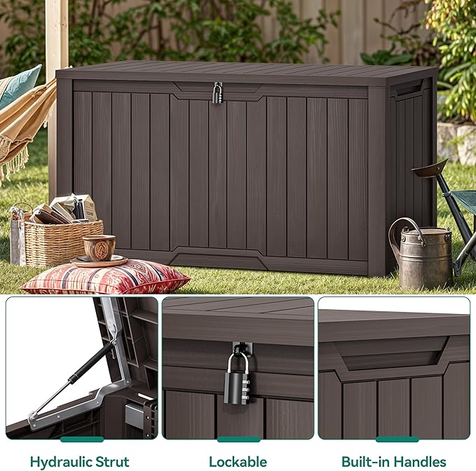 YITAHOME 240 Gallon Extra Large Outdoor Storage Deck Box, XXL Waterproof Resin Patio Storage w/Lockable Lid for Outdoor Cushions, Garden Tools and Sports/Pools Equipment, Dark Brown