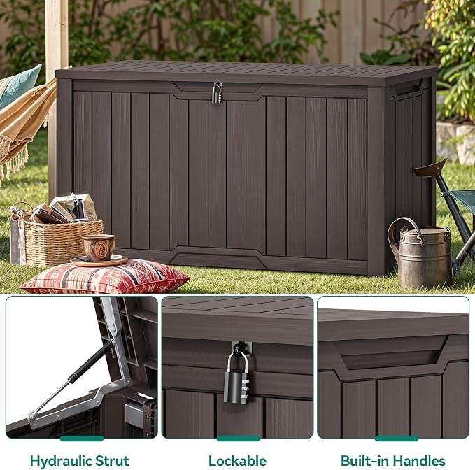 YITAHOME XXL 240 Gallon Large Outdoor Storage Deck Box for Patio Furniture, Outdoor Cushions, Garden Tools and Sports/Pools Equipment, Weather Resistant Resin, Lockable (Dark Brown)