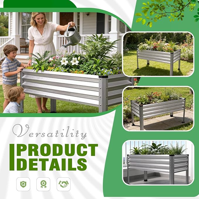 Large Galvanized Raised Garden Bed Outdoor with Legs, Load Capacity 1200LB, 48x26x30in Raised Garden Bed, for Backyard/Patio/Balcony/Gardening/Vegetables Flowers, Sliver