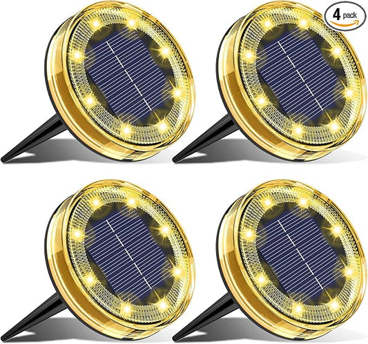 vighep 4 Pack Solar Ground Lights, 2.8 inch Flat Solar Light Outdoor Waterproof, Anti Rust, Low Profile Led Solar Powered Disc Lights Landscape Lighting for Yard,Walkway,Lawn,Path - Warm White