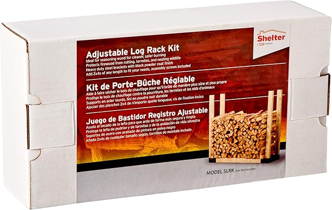 Shelter SLRK Adjustable Length & Height Firewood Storage Log Rack/Holder Kit, Powder Coated Heavy Duty All Steel, Adj. L x 14" D x Adj. H, Black