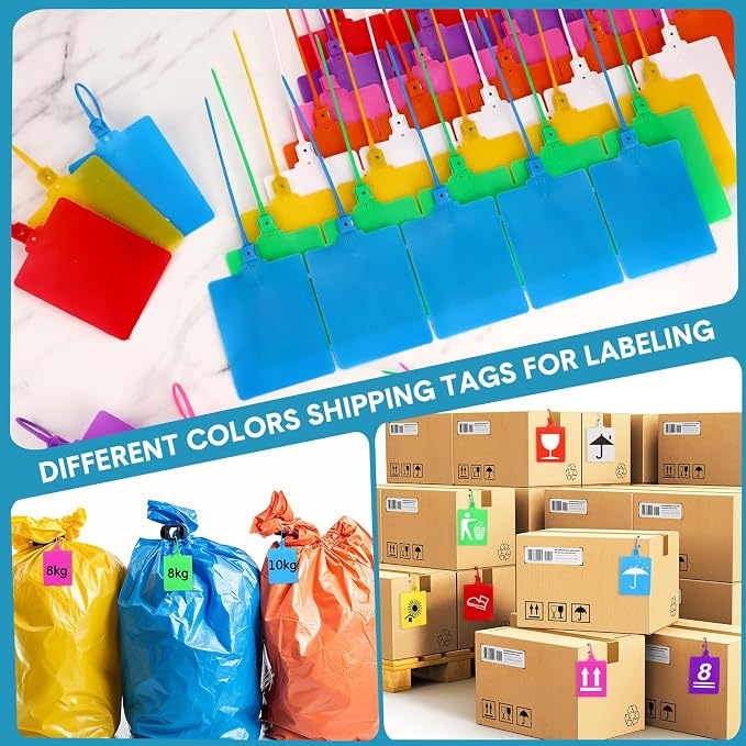 Novabright 400 Pcs Multicolor Waterproof Blank Plastic Shipping Tags Bulk 3.94" x 3.15" Large Writable Sealing Mark Labels Tie with String for Luggages Inventory Logistics Keys