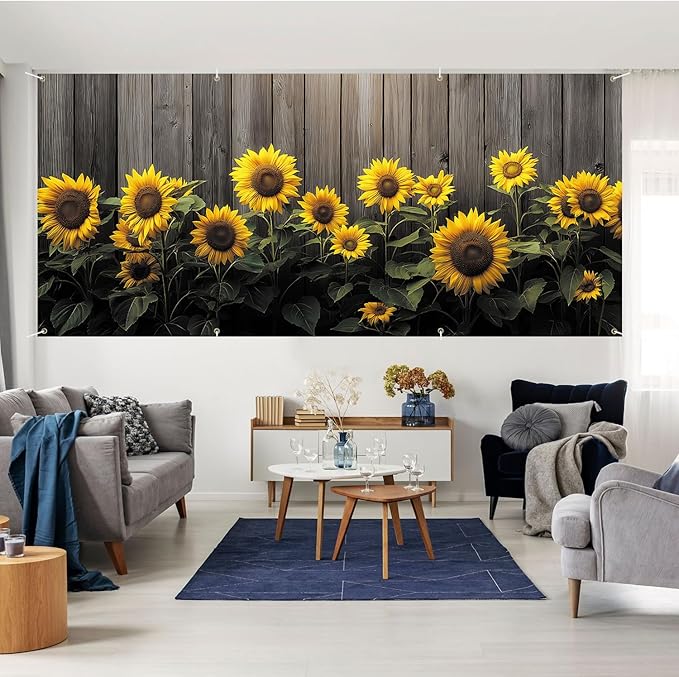 6 * 13FT Summer Sunflower Fence Garage Door Cover Decorations Sunflower Garage Door Banner for Outdoor Indoor Summer Party Photography Backdrop