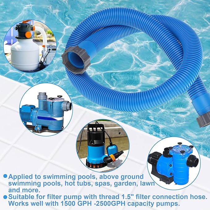 Pool Hoses for Above Ground Pools 1.5" x 59" Pool Pump Hose Filter Pumps Replacement Hose Accessories Fits for Intex Filters Pump Above Ground Pools Sand Filter, 2 Packs