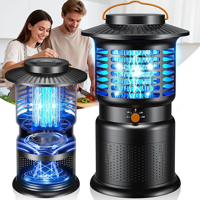 Bug Zapper Outdoor, 2-in-1 Mosquito Zapper with Attraction Light & Airflow Trap, 12H Long-Lasting Rechargeable Cordless Fly Zapper, Auto ON/Off, IPX5 Waterproof or Patio, Camping, Garage