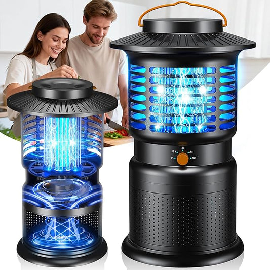 Bug Zapper Outdoor, 2-in-1 Mosquito Zapper with Attraction Light & Airflow Trap, 12H Long-Lasting Rechargeable Cordless Fly Zapper, Auto ON/Off, IPX5 Waterproof or Patio, Camping, Garage