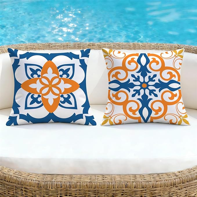 NIGHTWISH Outdoor Waterproof Pillow Covers 20x20 Set of 4 Yellow Boho Decorative Outdoor Throw Pillows Floral Cushion Cases for Patio Furniture Bench Couch Sunbrella