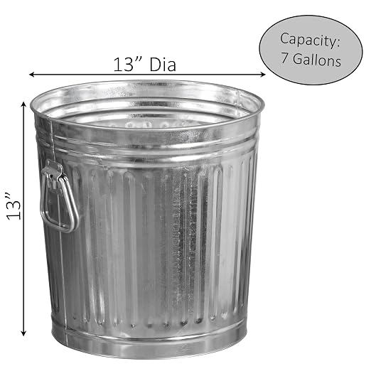 Gardenised Round Galvanized Steel, 7 Gallon Trash Can with Lid - Durable Metal Bucket for Backyard, Lawn, Garden and Yard Use - Weather-Resistant Garbage Can for Indoor and Outdoor, 13 inch