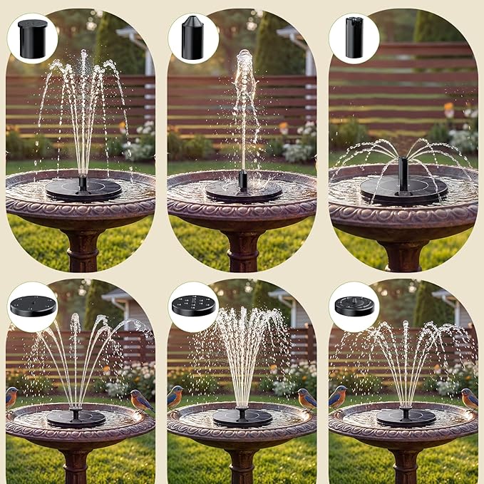 AISITIN Solar Fountain, Solar Bird Bath Fountains Pump with 6 Nozzles, 2026 Upgraded Free Standing Floating Solar Powered Water Fountain Pump for Bird Bath, Garden, Pond, Pool and Outdoor