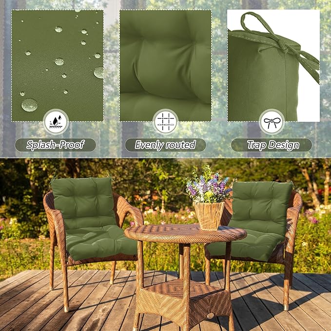 Marsui 4 Pcs Outdoor Indoor High Back Chair Cushions Patio Furniture Tufted Pillow with Ties Water-Resistant Replacement Outdoor Rocking Chair Cushions, 42 x 21 Inches (Moss Green,Solid Color)