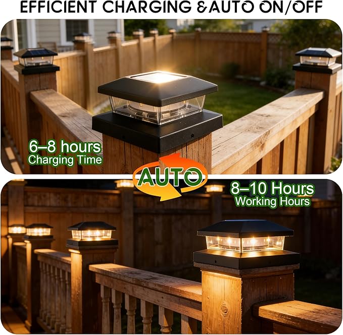 TW SHINE Solar Post Cap Lights Outdoor, 12 Pack Waterproof Solar Powered Deck Fence Post Lights, Warm White Post Light for Garden Patio Porch for 4x4, 5x5 or 6x6 Wooden Posts