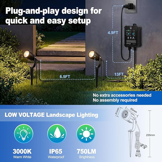 SMY Lighting All-in-One Low Voltage Landscape Lighting Kit, 8 Pack 5W Die-cast Aluminum Landscape Lights with Transformer and Connectors, IP65 Waterproof Outdoor Spot Lights for Pathway Yard Garden