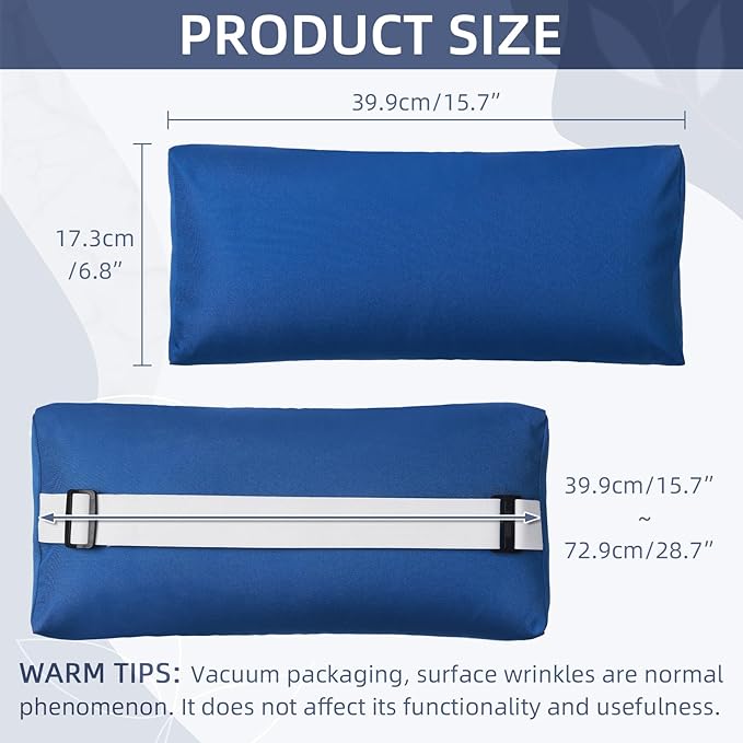 Chaise Lounge Head Pillow, 2 Pack Outdoor Lounge Chair Pillows with Adjustable Strap Longue Head Pillow Headrest Pillows for Patio Backyard Beach Pool Garden Recliner(Royal Blue)