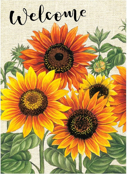 Wamika Welcome Sunflower Fall Autumn Maple Leaves Double Sided Burlap Garden Yard Flag 28" x 40",Summer Fall Sunflowers Flower Farmhouse Burlap Decorative Garden Flags Banner for Outdoor Home