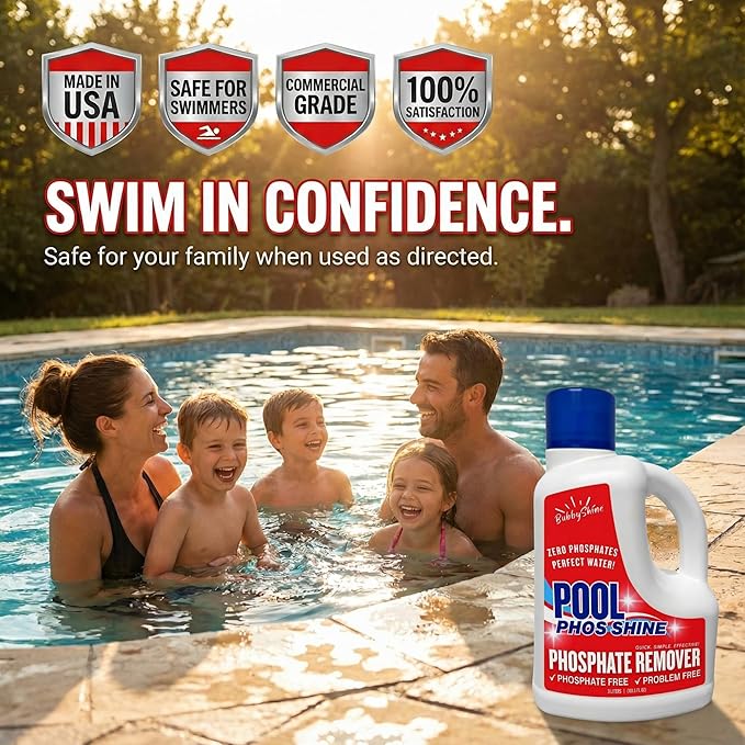 Phosphate Remover Pool Treatment, Phosphate Remover for Pool, Pool Phosphate Remover, Easy Cap Measure, ppb Dosing Guide, 3 L (101.5 fl oz), BubbyShine