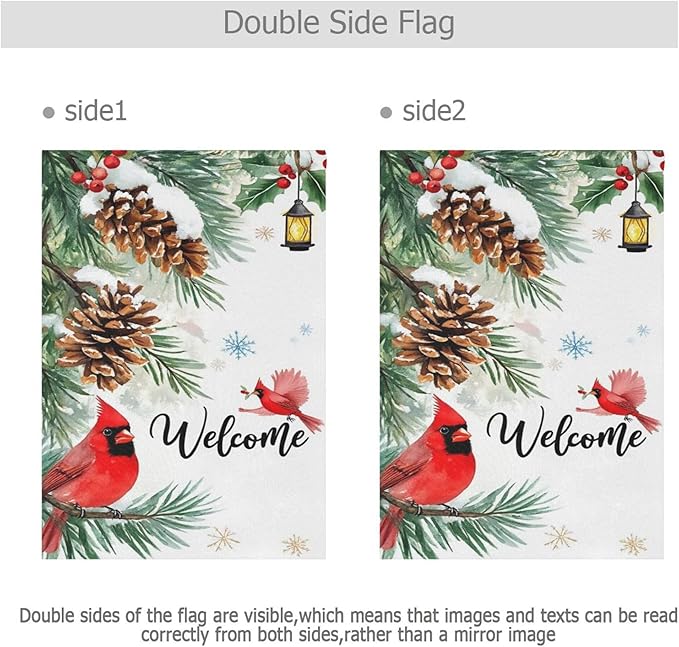 Welcome Winter Cardinal Birds House Flag 28x40 Inch Double Sided Outside Christmas Poinsettia Snowflake Xmas Seasonal Yard Outdoor Flag Banner for Garden Lawn Patio Holiday Decorations