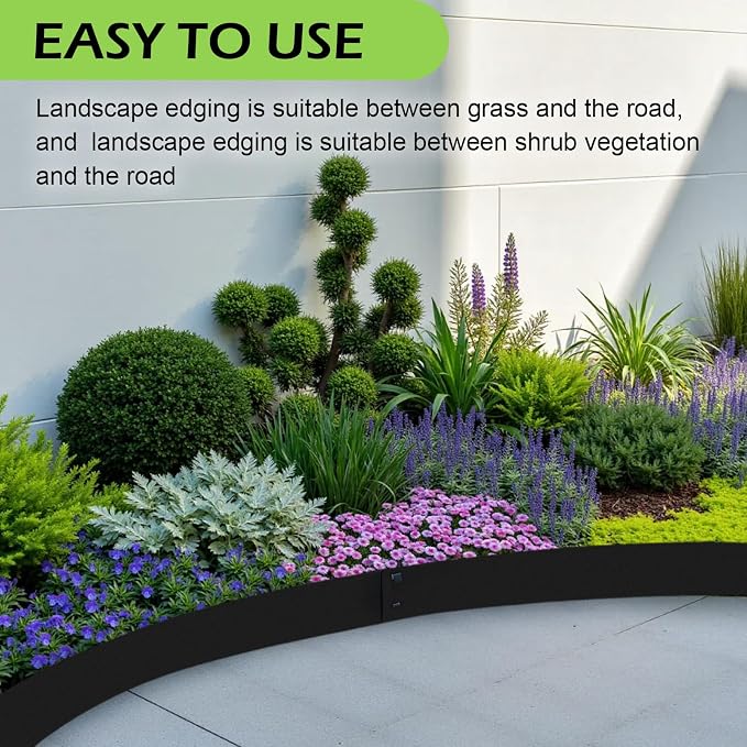 Garden 5PCS Steel Landscape Lawn Edging - 5PCS Steel Landscape Edging 39 x 6Inch (3 Inch Metal Strips + 3inch Nail) Black Garden Edging Border Length Flexible Landscape Edging Anchoring Stakes-Black