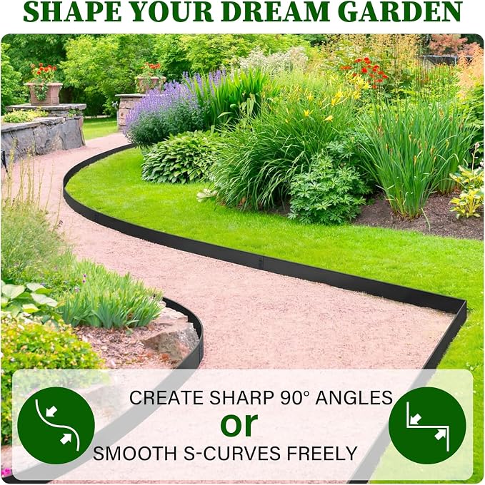 Metal Landscape Edging 6 Pack 6" H x 40" L, Heavy Duty Flexible Galvanized Steel Garden Border Strips, No Dig Lawn Edge with 6 Anchoring Pins, for Flower Bed, Yard, Pathway Divider(20 FT Total)