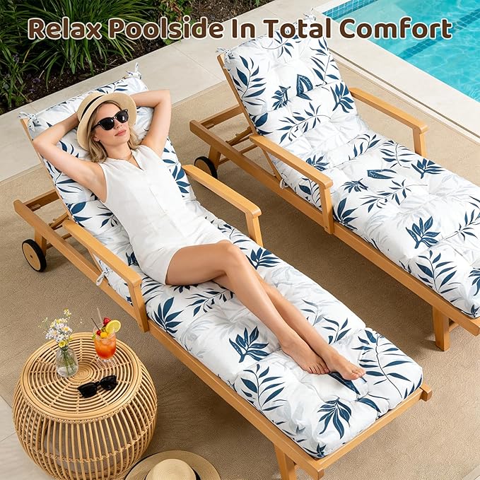 Waterproof Outdoor Lounge Chair Cushions 74.8 x 22 x 4.7 Inches，Chaise Lounge Chair Cushions Replacement for Outdoor Furniture with Ties, Thickened Patio Pool Bench Lounge Chair Cushions