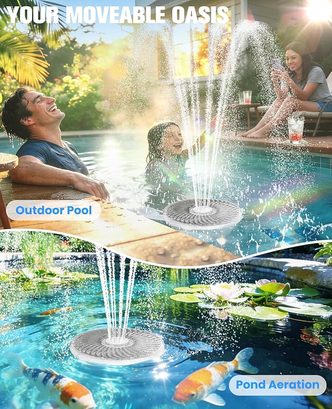 Solar Pool Fountain, 2026 Upgraded Large Solar Pool Water Fountain, Floating Pool Fountain for Inground/Above Ground Poosl,Solar Floating Fountain Pump for Daytime Use-White 1PK