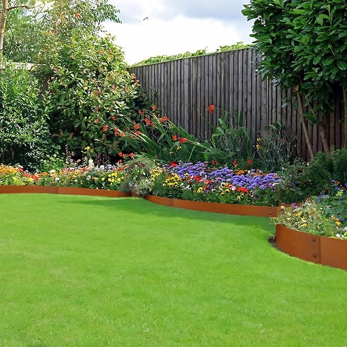 Cor-Ten Steel Landscape Lawn Edging, 40" L x 8" H,6 Pack Steel Edging for Landscaping,Metal Landscape Edging, Metal Edging for Landscaping(180 Degree Bend, Rusted)
