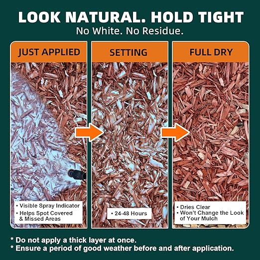 JDiction Mulch Glue for Landscaping - 1.3 Gallon Intertek Certified Safe Rock Glue, 10X Mega Strength Gravel Binder for Rubber Mulch, Pebbles & Stone, No White Residue, Water Permeable, Lasts 2 Years