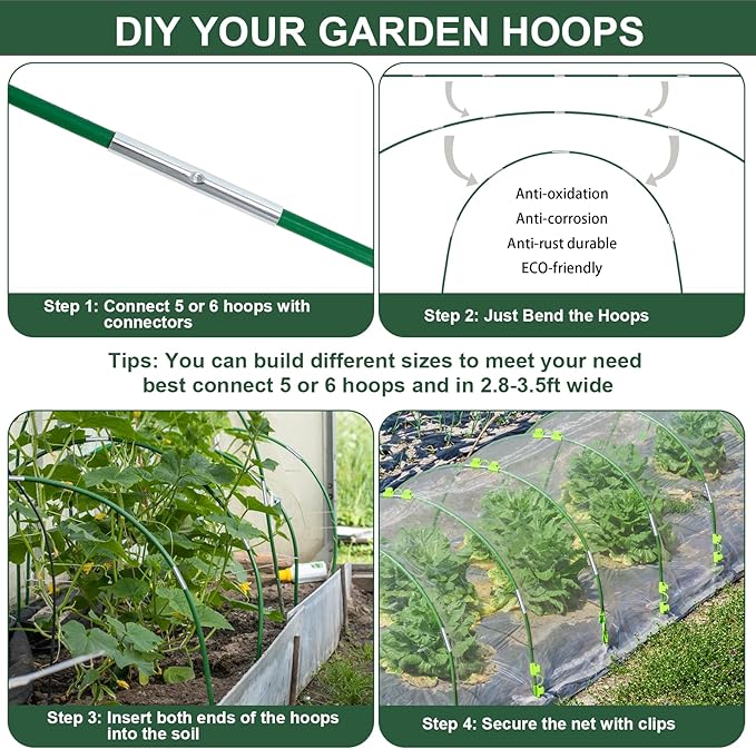 36Pcs Garden Hoops for Raised Beds,6 Sets of 8FT Long Greenhouse Hoops Grow Tunnel, Fiberglass Support Hoops Frame for Fabric Netting,DIY Plant Support Garden Stakes for Row Cover