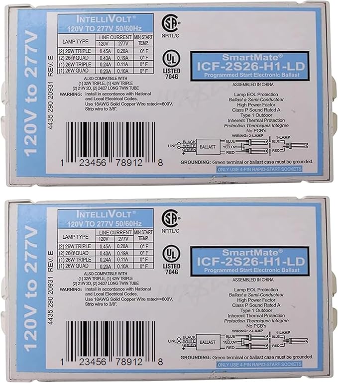 OHLECTRIC Replacement for ICF-2S26-H1-LD Compact Fluorescent Ballast (2 Pack) | Programmed Start Electronic Ballast, 120/277 Volt
