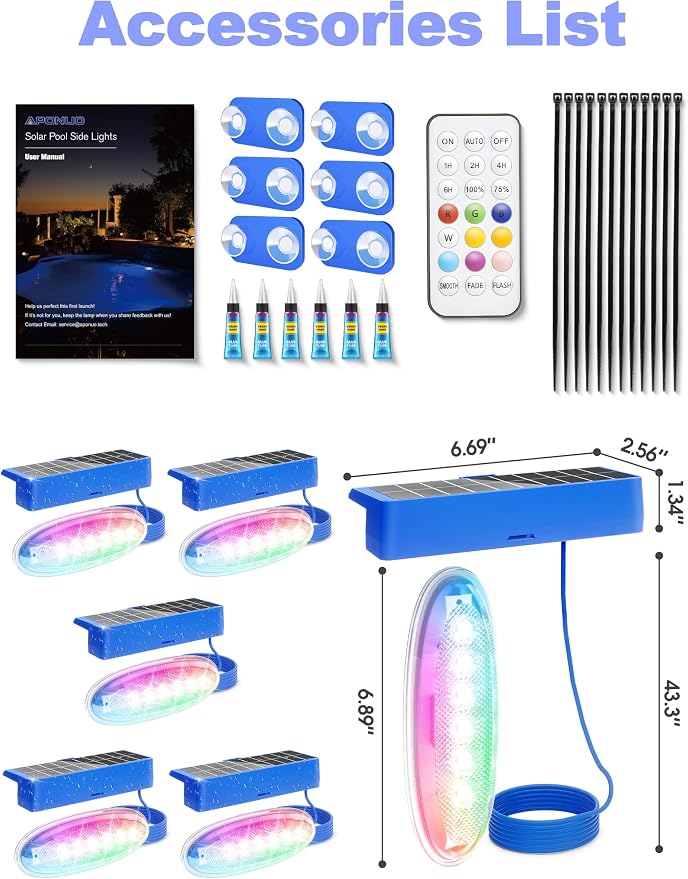 APONUO 4 Pack Solar Pool Lights, Pool Solar Lights for Above Ground Pools with Remote, IP68 Waterproof, RGB Color Changing Solar Powered Pools Light for Pond, Fountain,Yard (Blue)