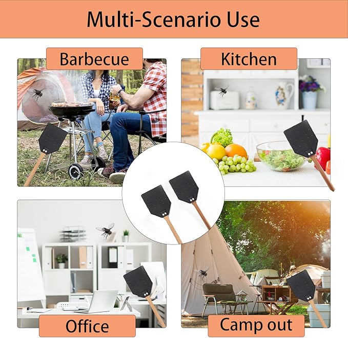DEBETOOL Indoor Leather Fly Swatter - 2 Pack Long Handle Heavy Duty Fly Swatter with Hanging Rope, Wood Fly Swatter Manual for Kitchen/Home Indoor and Outdoor Flies